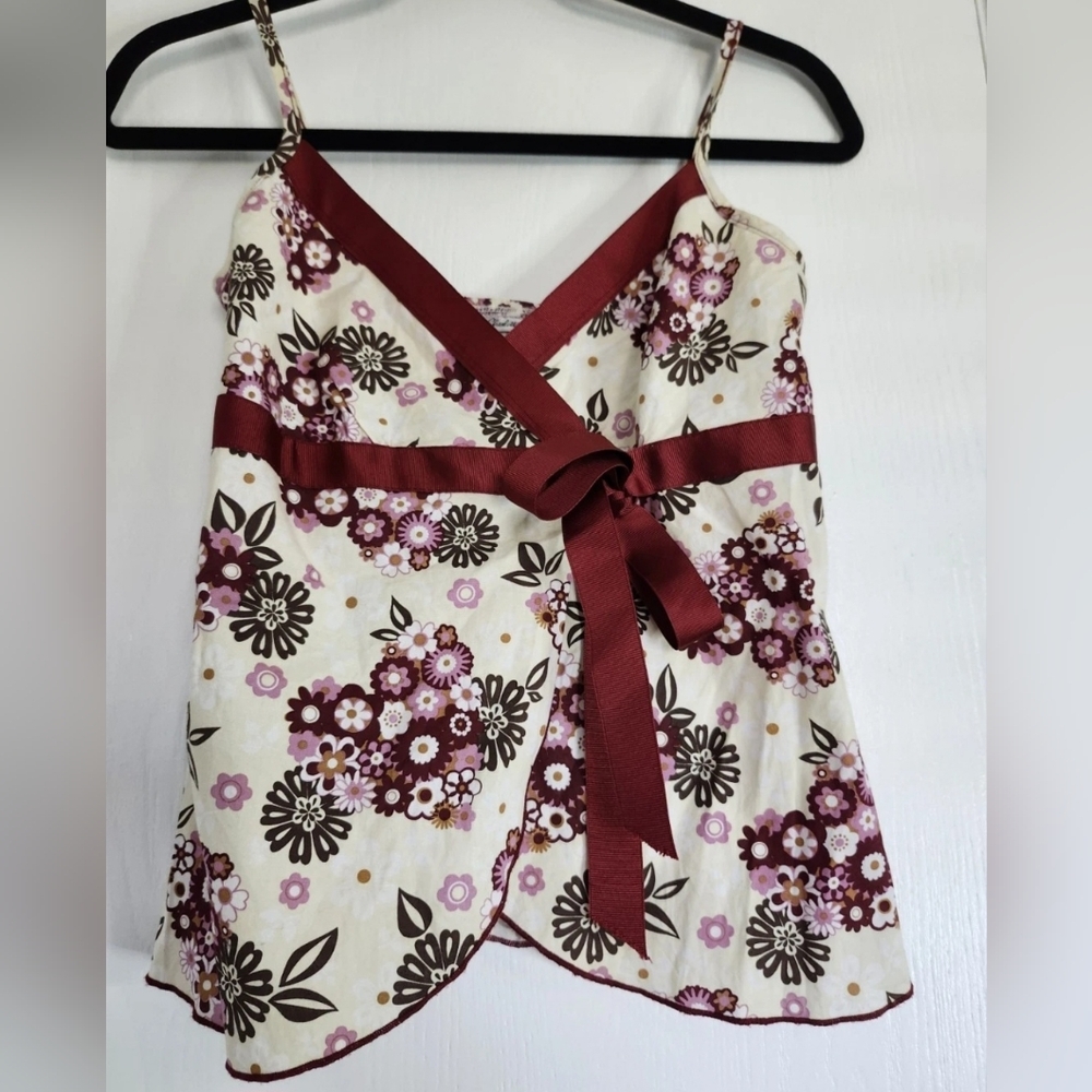 Charlotte Russe Y2K Wrap Sleeveless Spaghetti Strap Floral Red Top Small USA